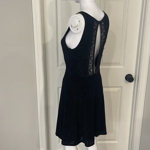 Free People Sexy Lined Sheer Print and Open Lace Panel Back Black Mini Dress-S